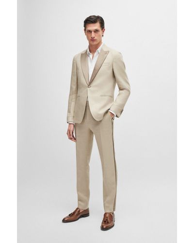 BOSS Slim-fit Tuxedo In Micro-patterned Linen - Natural