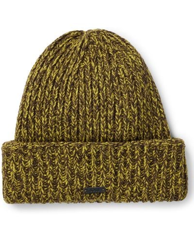 BOSS Chunky-knit Beanie Hat With Faux-leather Logo Plaque - Green