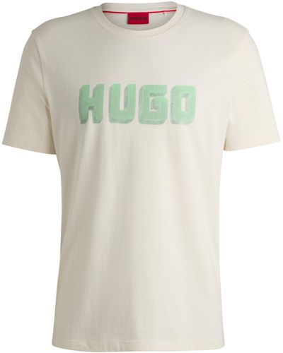 HUGO Cotton-jersey T-shirt With Logo Print - White
