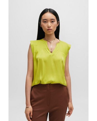 BOSS Relaxed-fit Tailored Blouse In Stretch Silk - Green