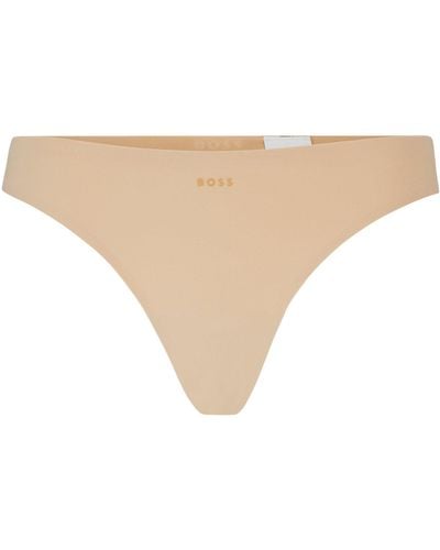 BOSS Stretch-jersey String Briefs With Flocked Logo - Natural