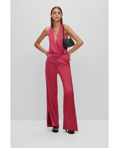 HUGO Tie-neck Jumpsuit In Satin in White