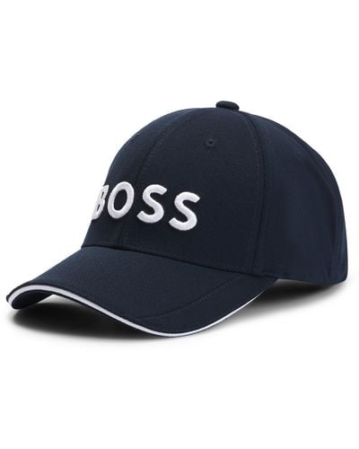 BOSS Knitted-piqué Six-panel Cap With Embroidered Logo - Blue