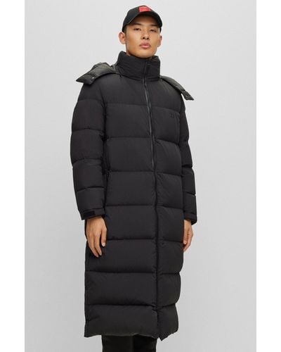HUGO Long-length Down Puffer Coat With Water-repellent Finish - Black