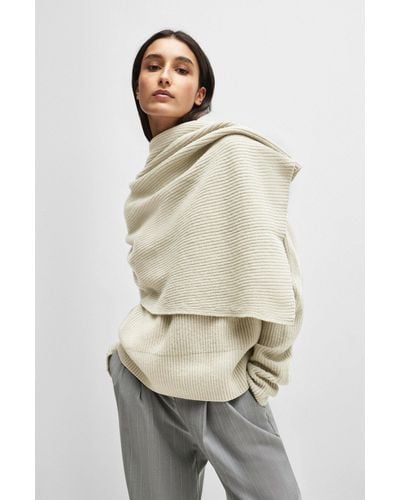 BOSS Naomi X Drape-detail Jumper In Wool And Cashmere - Natural