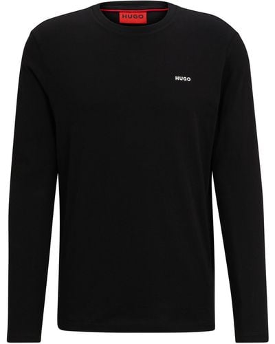 HUGO T-shirt Met Lange Mouwen En Logoprint Van Katoenen Jersey - Zwart