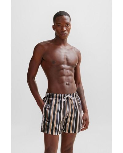 BOSS Fully Lined Swim Shorts In Striped Quick-dry Fabric - Black
