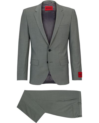 HUGO Slim-Fit Anzug aus Stretch-Gewebe in Mohair-Optik - Grau