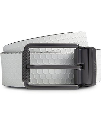 BOSS Reversible Italian-leather Belt With Milled-roller Buckle - Gray