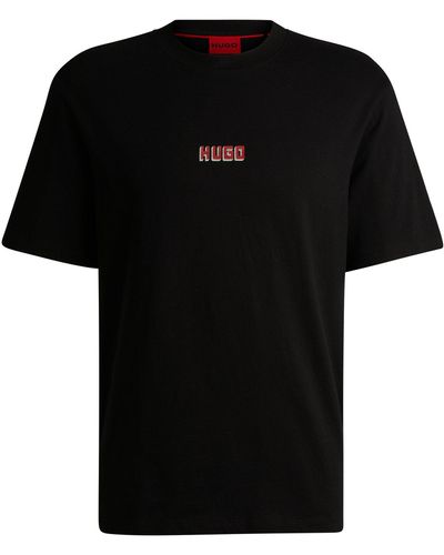 HUGO Relaxed-fit T-shirt In Cotton With Large Rear Logos - Black