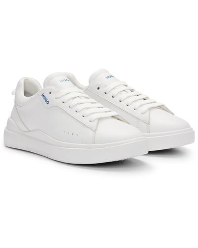 HUGO Cupsole Lace-up Sneakers With Leather Uppers - White
