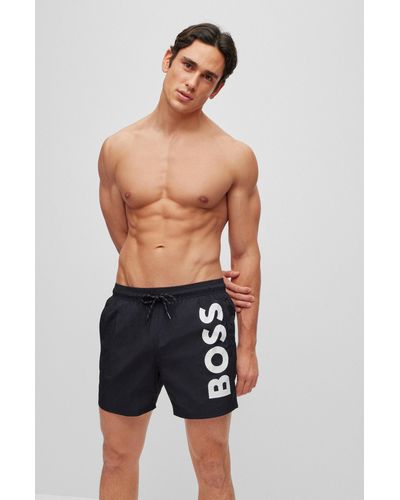 BOSS Quick-drying Swim Shorts With Contrast Logo - Blue