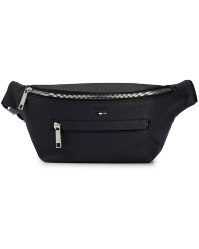 BOSS Grained Faux-leather Belt Bag With Signature Stripe Logo - Black