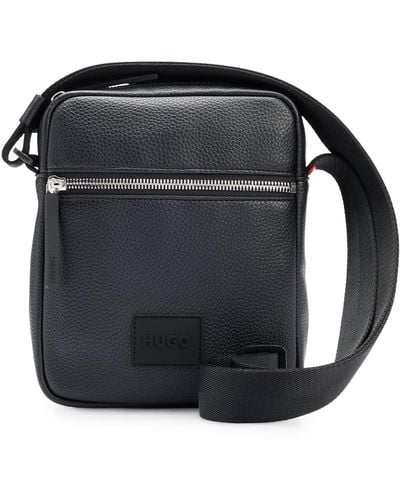HUGO Faux-leather Reporter Bag With Rubberised Logo Patch - Black