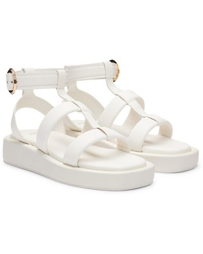BOSS Platform Leather Sandals With Branded Buckle Closure - White