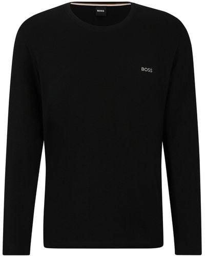 BOSS Regular-fit T-shirt Van Stretchkatoen Met Logostiksel - Zwart