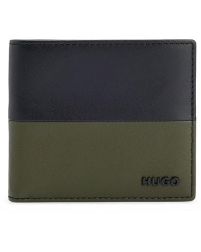 HUGO Zweifarbige Geldbörse aus Nappaleder mit Logo-Schriftzug - Schwarz