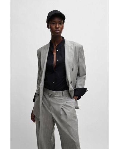 BOSS Naomi X Oversized-fit Jacket In Pinstripe Virgin Wool - Grey