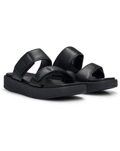 HUGO Faux-leather Slip-on Sandals With Padded Straps - Black