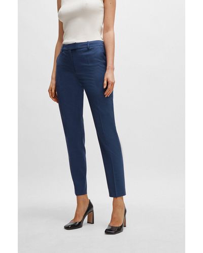 BOSS Regular-fit Pants In Melange Virgin Wool - Blue