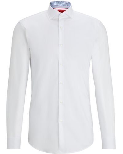 HUGO Slim-Fit Hemd aus bügelleichtem Baumwoll-Twill - Weiß