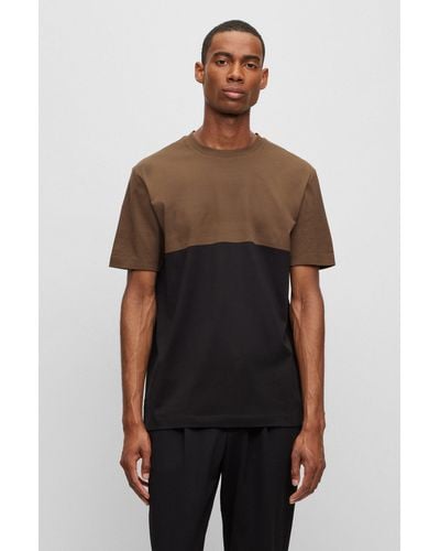 BOSS Interlock-cotton Regular-fit T-shirt With Color-blocking - Black