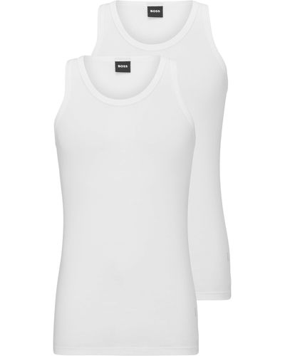 BOSS Zweier-Pack Unterhemden aus Stretch-Baumwolle mit Logo-Print - Weiß