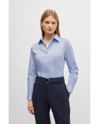 BOSS Slim-fit Blouse In A Cotton Blend - Blue