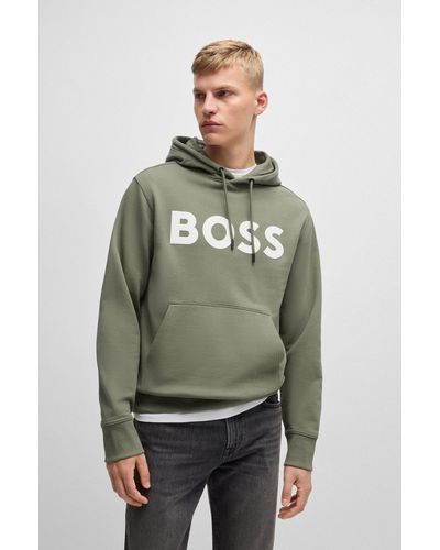 BOSS Cotton-terry Relaxed-fit Hoodie With Contrast Logo - Green
