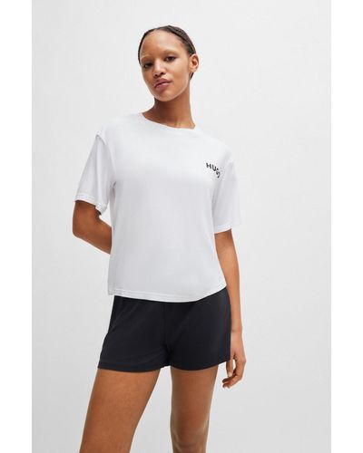 HUGO Camiseta de pijama relaxed fit con logo estampado - Blanco