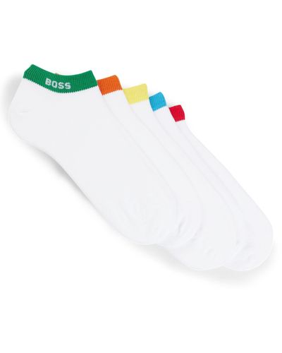 BOSS Lot de cinq paires de chaussettes basses mixtes à bordure logotée - Blanc