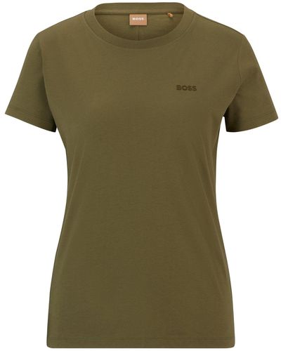 BOSS Camiseta slim fit de punto de algodón con detalle de logo - Verde