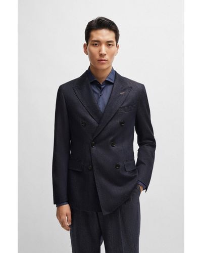 BOSS Slim-fit Jacket In Denim-effect Virgin Wool - Blue
