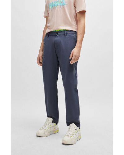 HUGO Tapered-fit Chinos In Cotton Gabardine - Blue
