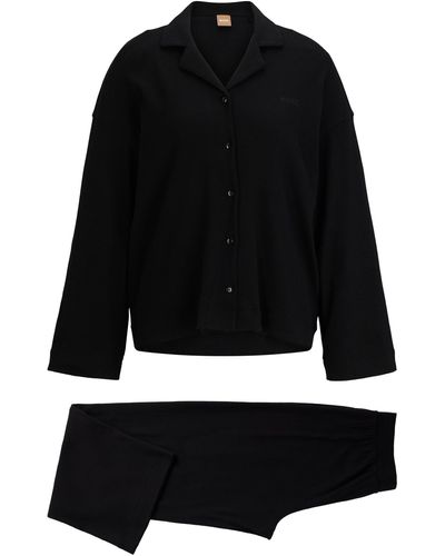 BOSS Ribbed-cotton Pyjamas With Logo Embroidery - Black