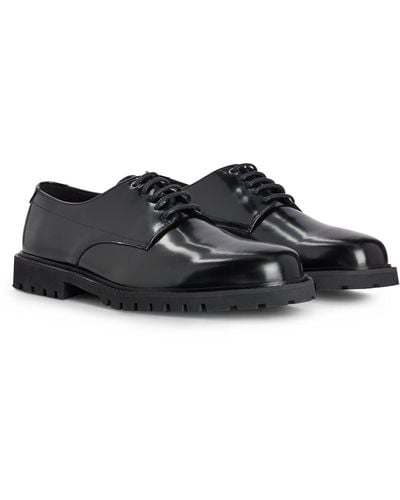 BOSS by HUGO BOSS Derby Shoes In Brush-off Leather With Lug Sole - Black