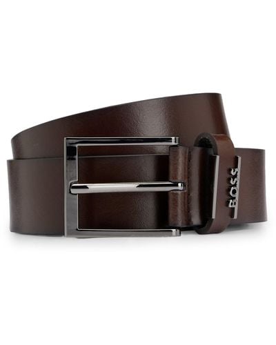BOSS Italian-leather Belt With Logo Keeper - Brown