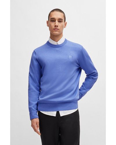 BOSS Crew-neck Sweater In Cotton And Cashmere With Logo - Purple
