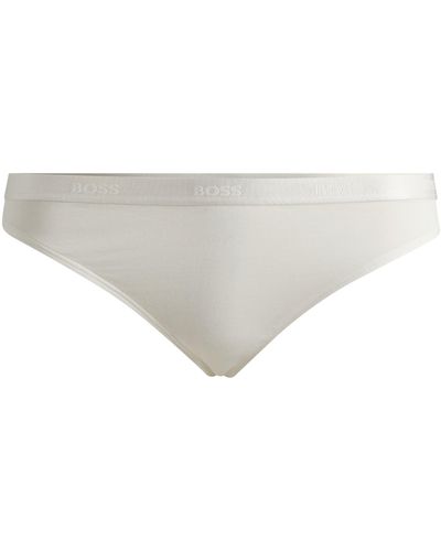 BOSS Low-rise Thong In Stretch Jersey With Logo Waistband - White