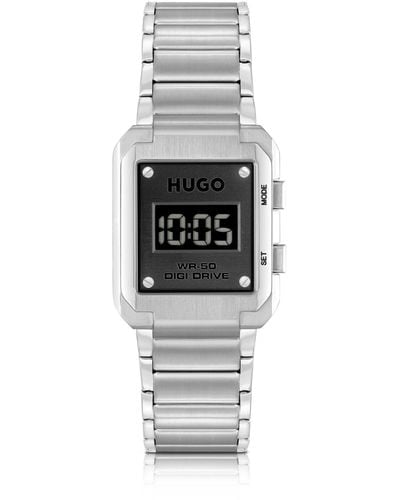 HUGO Link-bracelet Digital Watch With Black Dial - White