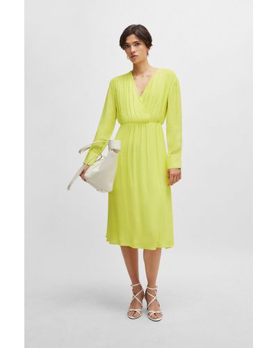 BOSS Regular-fit Dress With Wrap Front And Button Cuffs - Yellow