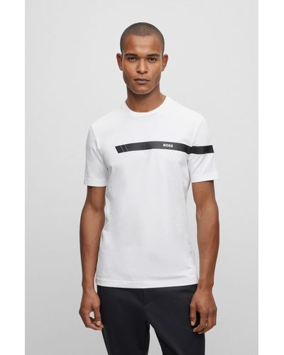 BOSS Stretch-cotton T-shirt With Stripe And Logo - White