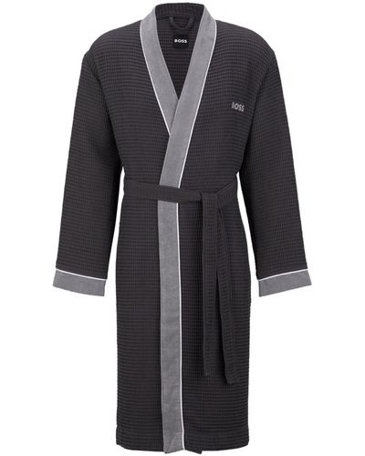 BOSS Honeycomb-cotton Dressing Gown With Terry Contrasts - Black