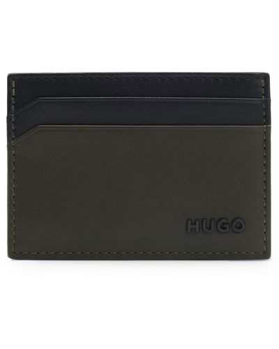 HUGO Two-tone Leather Card Holder With Logo Lettering - Black
