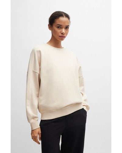 BOSS Round-neck Sweatshirt In Cotton With Logo Detail - Natural