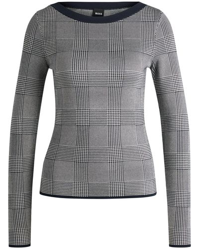 BOSS Wide-neck Sweater In Stretch Jacquard - Grey