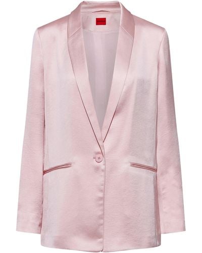 HUGO Relaxed-fit Jacket In Fluent Satin - Pink