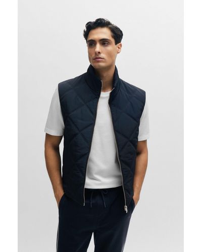 BOSS Regular-fit Gilet With Quilting And Inside Zip Pockets - Blue