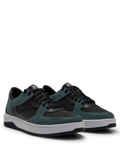 HUGO Lace-up Trainers In Faux Leather And Suede - Black