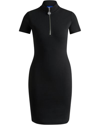 HUGO Kleid aus Stretch-Baumwolle mit Logo-Zipper - Schwarz